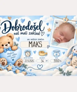 Transparent - plakat - rojstvo otroka in njegovi podatki - fantek