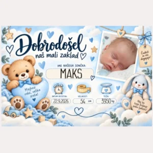 Transparent - plakat - rojstvo otroka in njegovi podatki - fantek