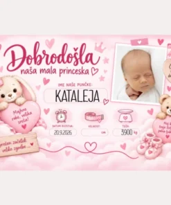 Transparent - plakat - rojstvo otroka in njegovi podatki - punčka