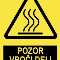 Pozor VROČI DELI z napisom