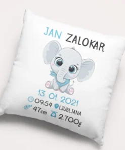 Vzglavnik z rojstnimi podatki otroka - SLONČEK